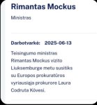 Gali būti tekstas „Rimantas Mockus Ministras Darbotvarke: 2025-06-13 Teisingumo ministras Rimantas Mockus vizito Liuksemburge metu susitiks su Europos prokuratüros vyriausiaja prokurore Laura Codruta Kövesi.“ vaizdas