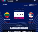 Gali būti ‎futbolas ir ‎tekstas „‎LODOG CZECHIA CZECHIAGERMANY GERMANY ITALY GREECE 2025 < GAMES Powered by T+TISSOT SWISS WATCHES SWISSWATCHESSINCE1853 SINCE 1853 GROUP PHASE GROUP B PalaDozza, Italy (ITA) له 74-63 74 63 Lithuania Q4 00:00 Serbia WATCH ON L Courtside 1891 TV3 Lithuania LIVE- ithuania Serbia Press‎“‎‎ vaizdas