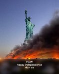 Gali būti Laisvės statula ir tekstas „G GONI DNI happy independence day, us“ vaizdas