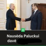 Gali būti 2 žmonės ir tekstas „15 Nauséda Paluckui dave“ vaizdas