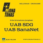 Gali būti tekstas „MILIJONAS - DRONAMS! DRONA TONAS Prie Dronatono jungiasi: UAB SDG UAB SanaNet BLUE/YELLOW YELLOW WWW.DRONATONAS.LT“ vaizdas