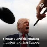 Gali būti 1 asmuo ir tekstas „Trump: Horrible migrant invasion is killing Europe“ vaizdas