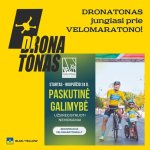 Gali būti 2 žmonės, dviratis ir tekstas „DRONATONAS jungiasi prie VELOMARATONO! DRONA TONASA TON MELON MARATO IS MARATONAS ONAS 2025 STARTAS- RUGPJUČIO RUGPJ 24D. D. PASKUTINE GALIMYBÉ UŽSIREGISTRUOTI NEMOKAMAI REGISTRACIJA ELOMARATONAS.LT BLUE/YELLOW“ vaizdas