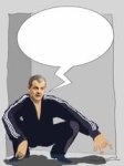 Gali būti 1 asmuo, praktikuoja kovos menus ir tekstas popartas