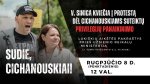 Gali būti 2 žmonės ir tekstas „CTPAH CTP የ ЖИ3Hи V. SINICA KVIEČIA PROTESTĄ DÉL CICHANOUSKIAMS SUTEIKTU PRIVILEGIJU PANAIKINIMO LUKIŠKIY AIKŠTES PAKRAŠTYS PRIEŠ UŽSIENIO REIKALU REI MINISTERIJĄ (J. - G.2, VILNIUS) SUDIE -TPAN SUDIE CICHANOUSKIAI! D. RUGPJUČIO 8 (PENKTADIENIS) 12 VAL.“ vaizdas